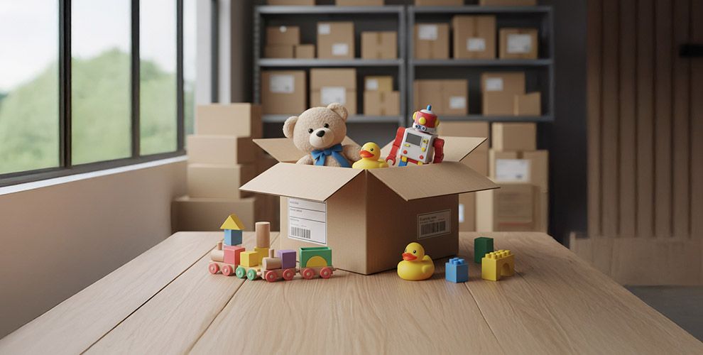 zabawki w kartonie